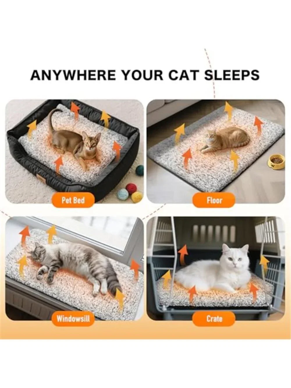 Self Warming Cat Bed Heating Pad Plush Washable Non Slip Pet Mat Small Dog